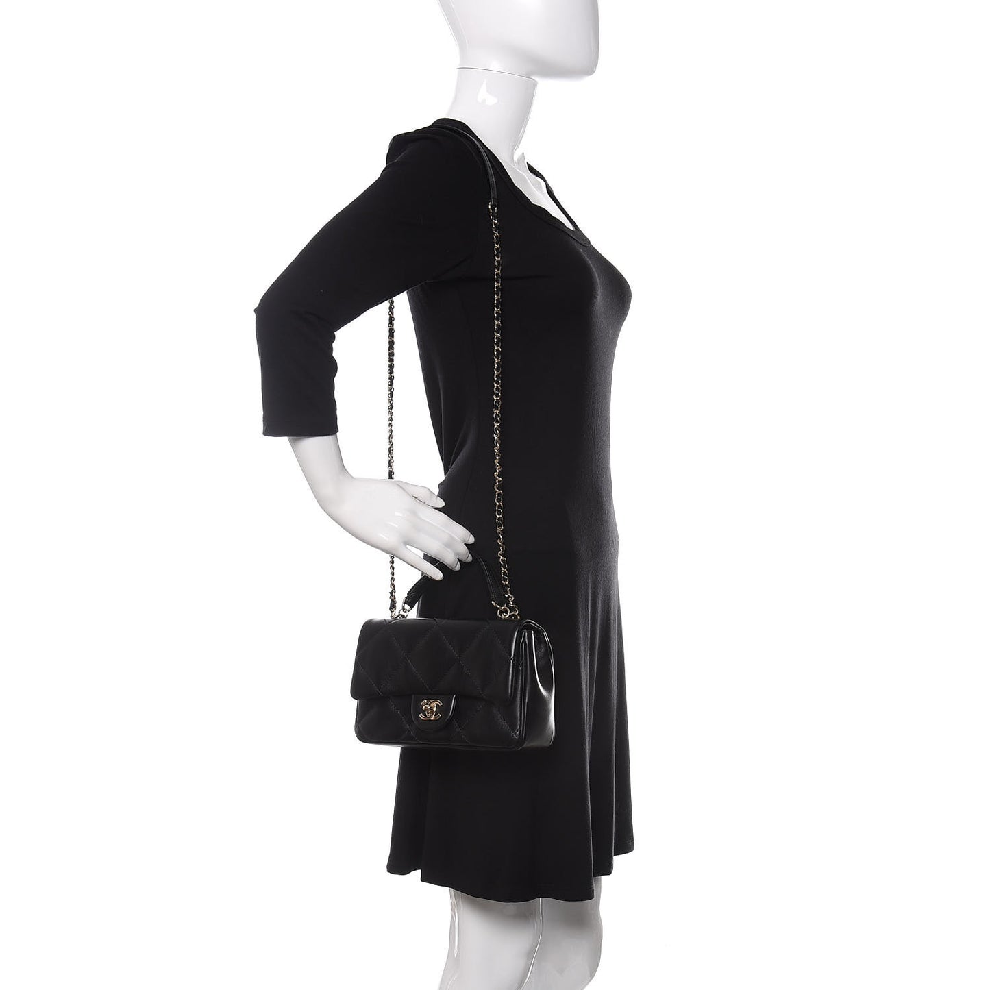 Lambskin Quilted Small Easy Carry Flap Black