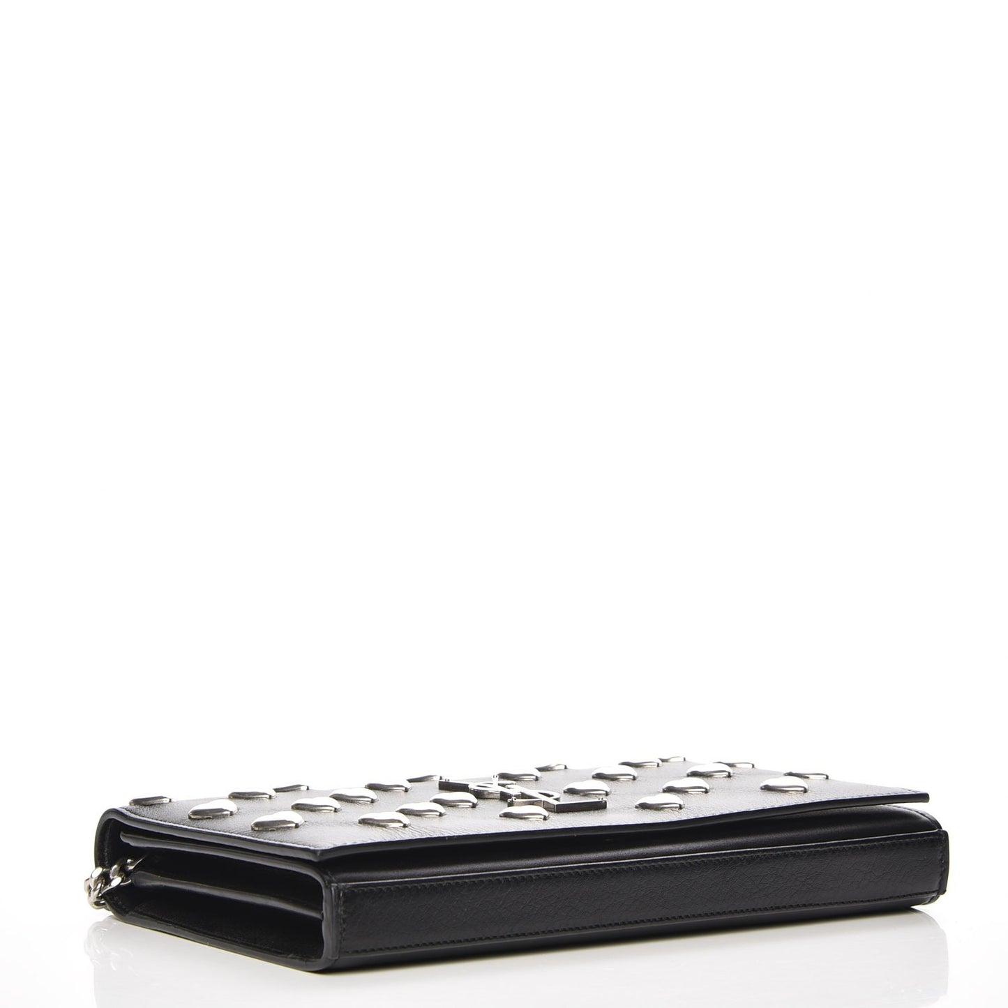 Calfskin Heart Studded Monogram Chain Wallet Black