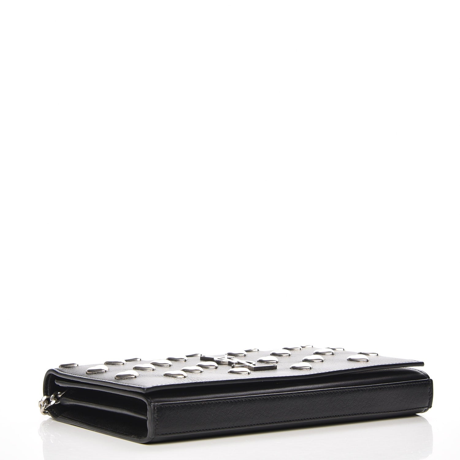 Saint Laurent Calfskin Heart Studded Monogram Chain Wallet Black 4 of 8