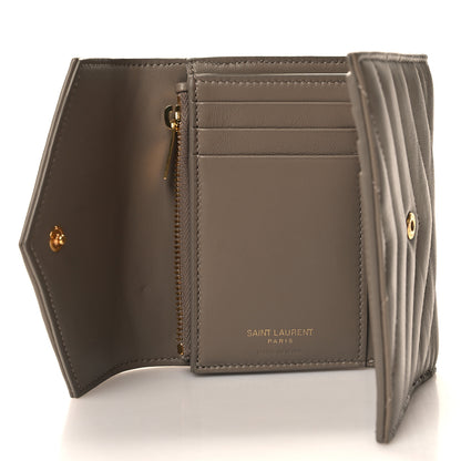 Saint Laurent Lambskin Matelasse Chevron Monogram Compact Tri Fold Wallet Dust Grey 5 of 6