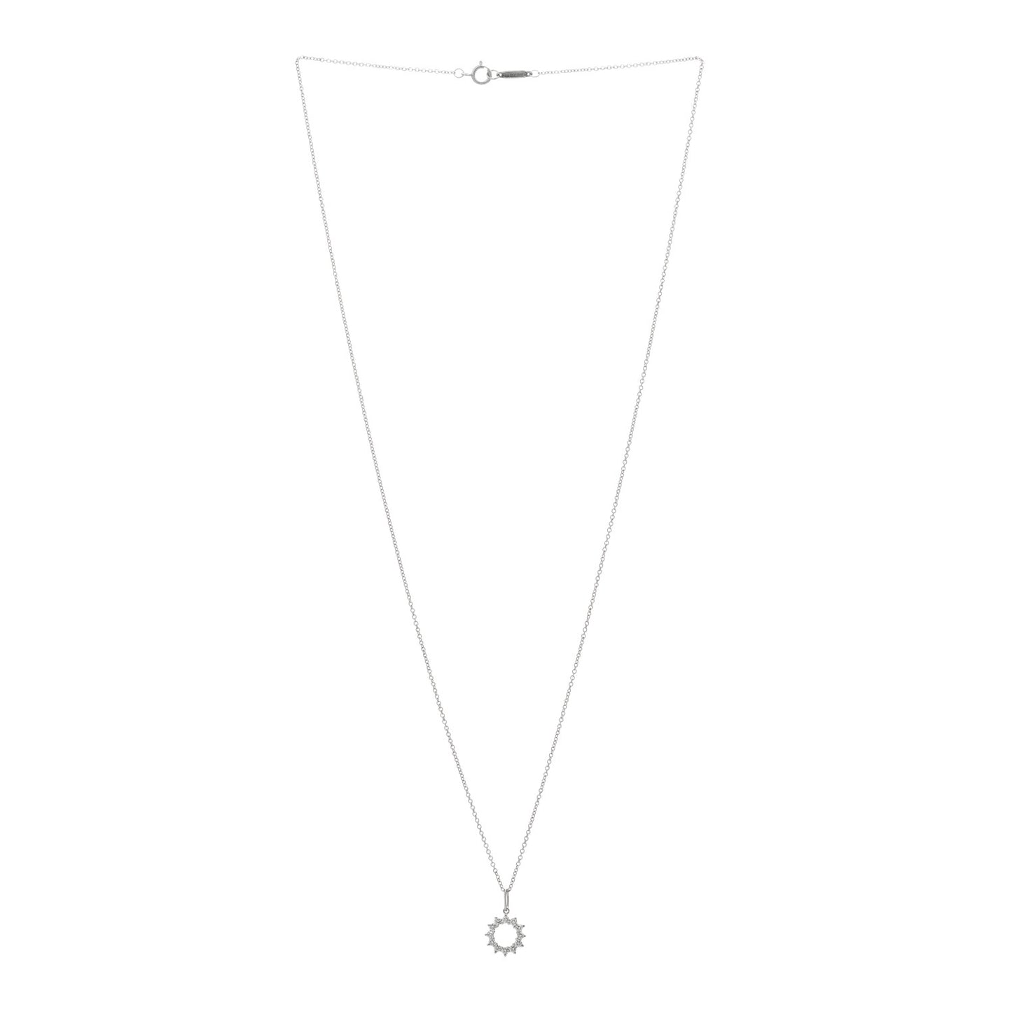 Platinum 18K White Gold Diamond Mini Open Circle Pendant Necklace
