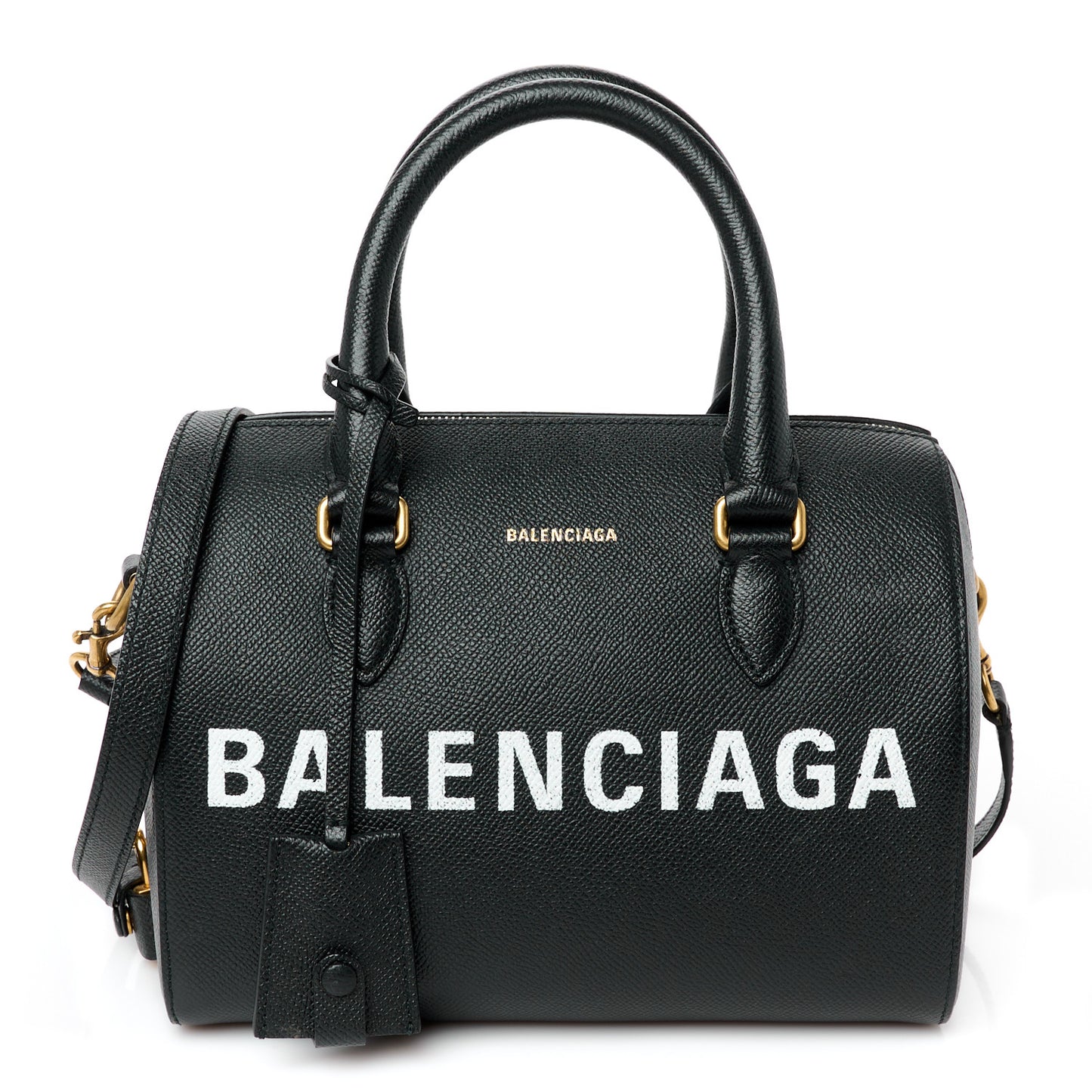 Grained Calfskin Medium Ville Bowling Bag Black