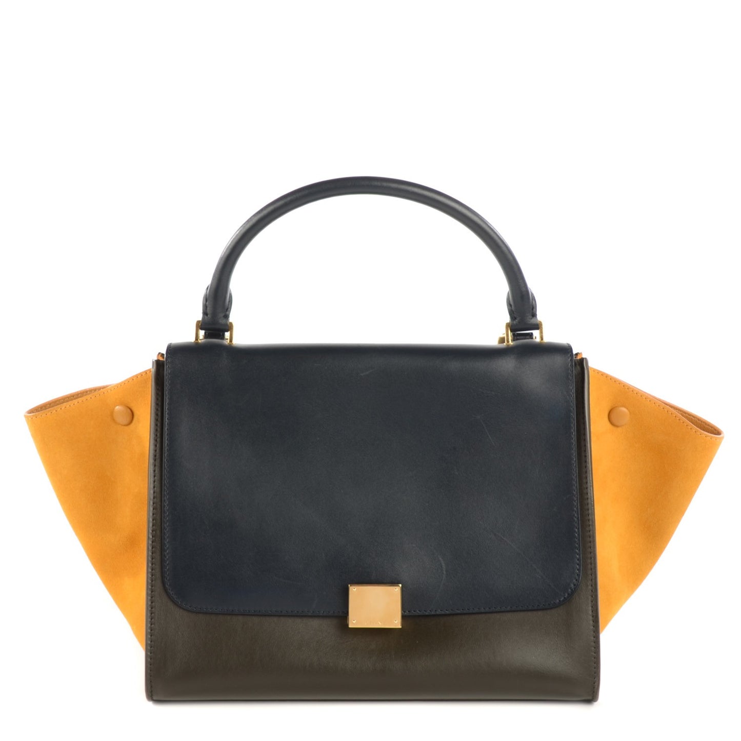 Smooth Calfskin Suede Medium Tri-Color Trapeze Mustard