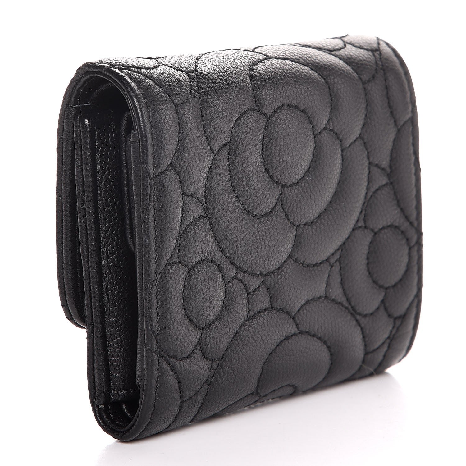 Chanel Caviar Camellia Embossed Compact Wallet Black 3 of 8