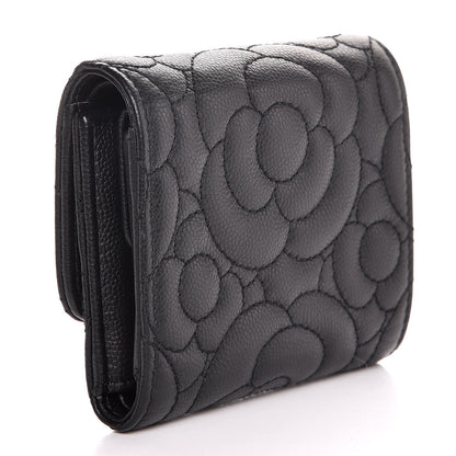 Chanel Caviar Camellia Embossed Compact Wallet Black 3 of 8