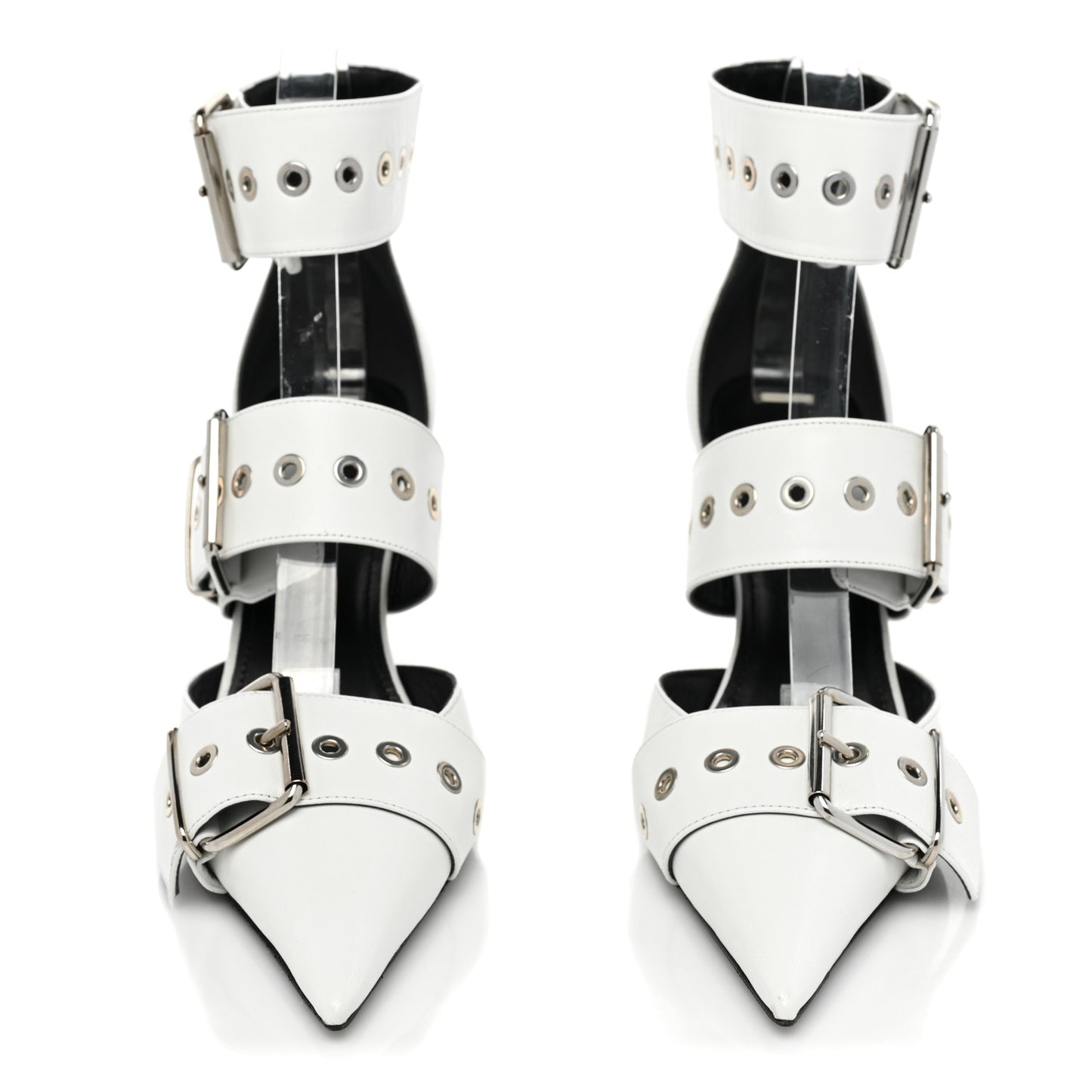 Shiny Kidskin Point Toe Buckle Pumps 38 White