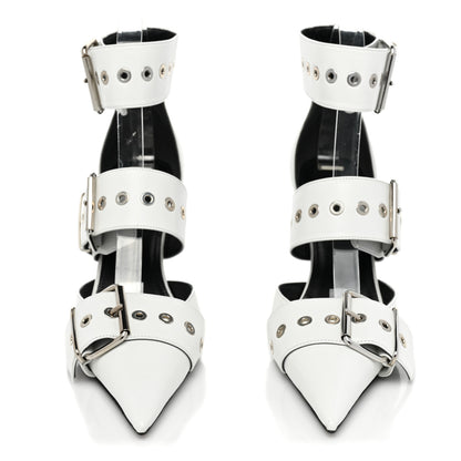 Balenciaga Shiny Kidskin Point Toe Buckle Pumps 38 White 2 of 12