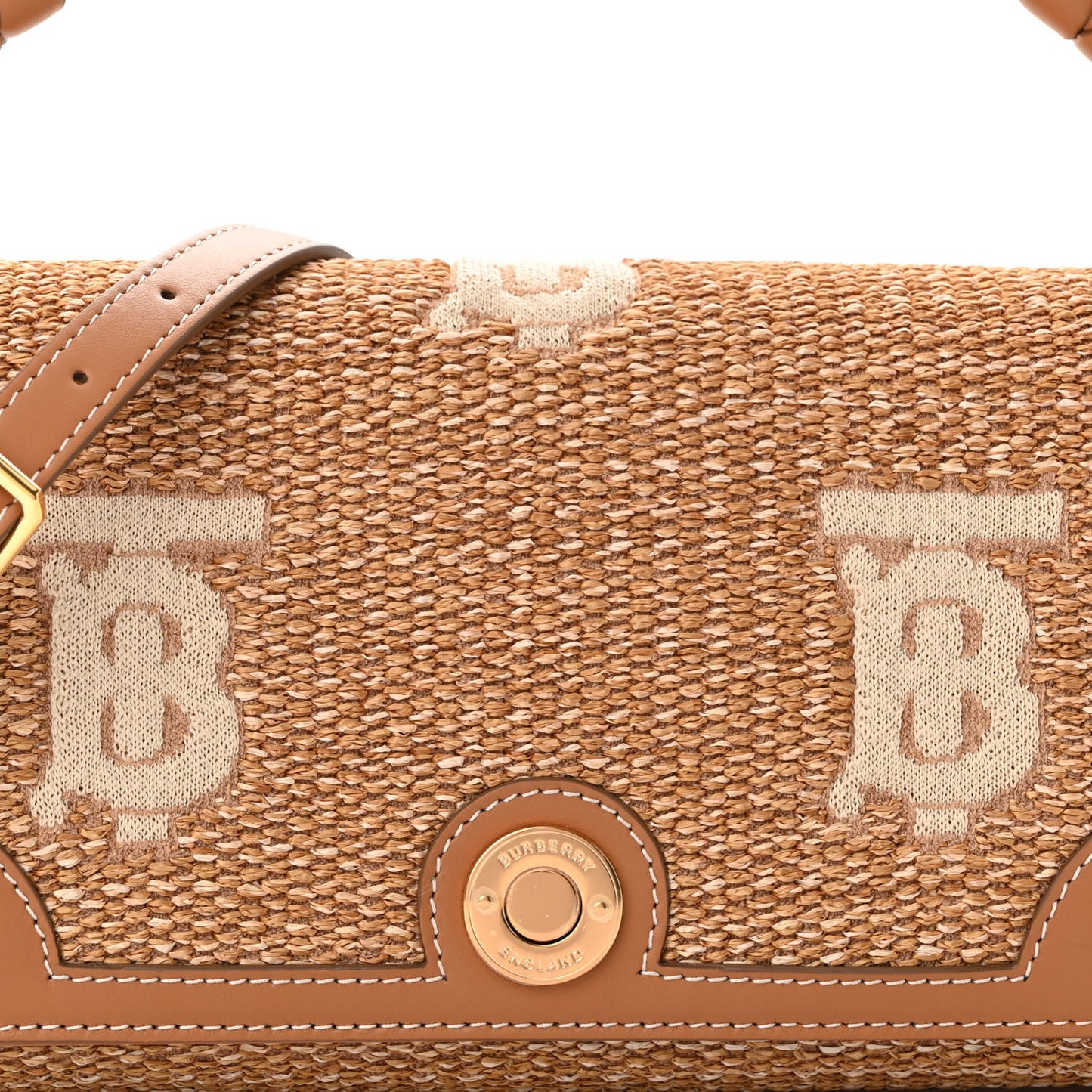 Raffia Calfskin TB Note Crossbody Bag Natural