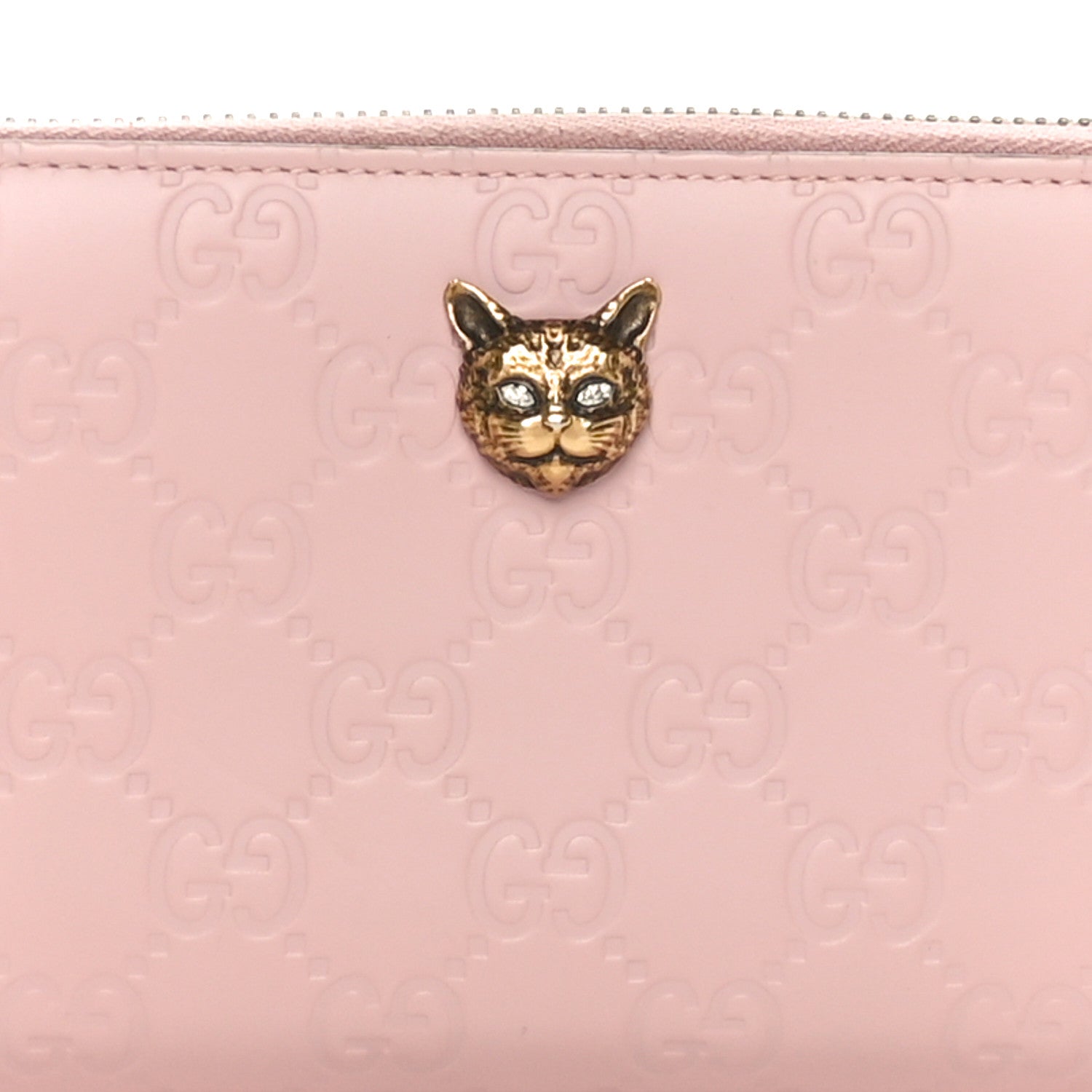 Gucci Guccissima Signature Crystal Cat Zip Around Wallet Light Candy Pink 8 of 10