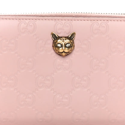 Gucci Guccissima Signature Crystal Cat Zip Around Wallet Light Candy Pink 8 of 10