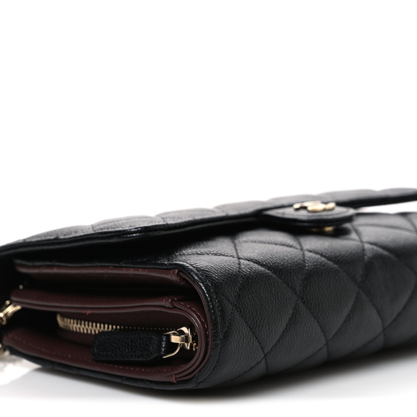 Caviar Quilted Phone Holder Wallet on Removable Chain Black