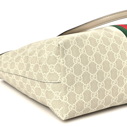 Gucci GG Supreme Monogram Textured Dollar Calfskin Web Medium Ophidia Shopping Tote Beige Mystic White Oatmeal 9 of 10