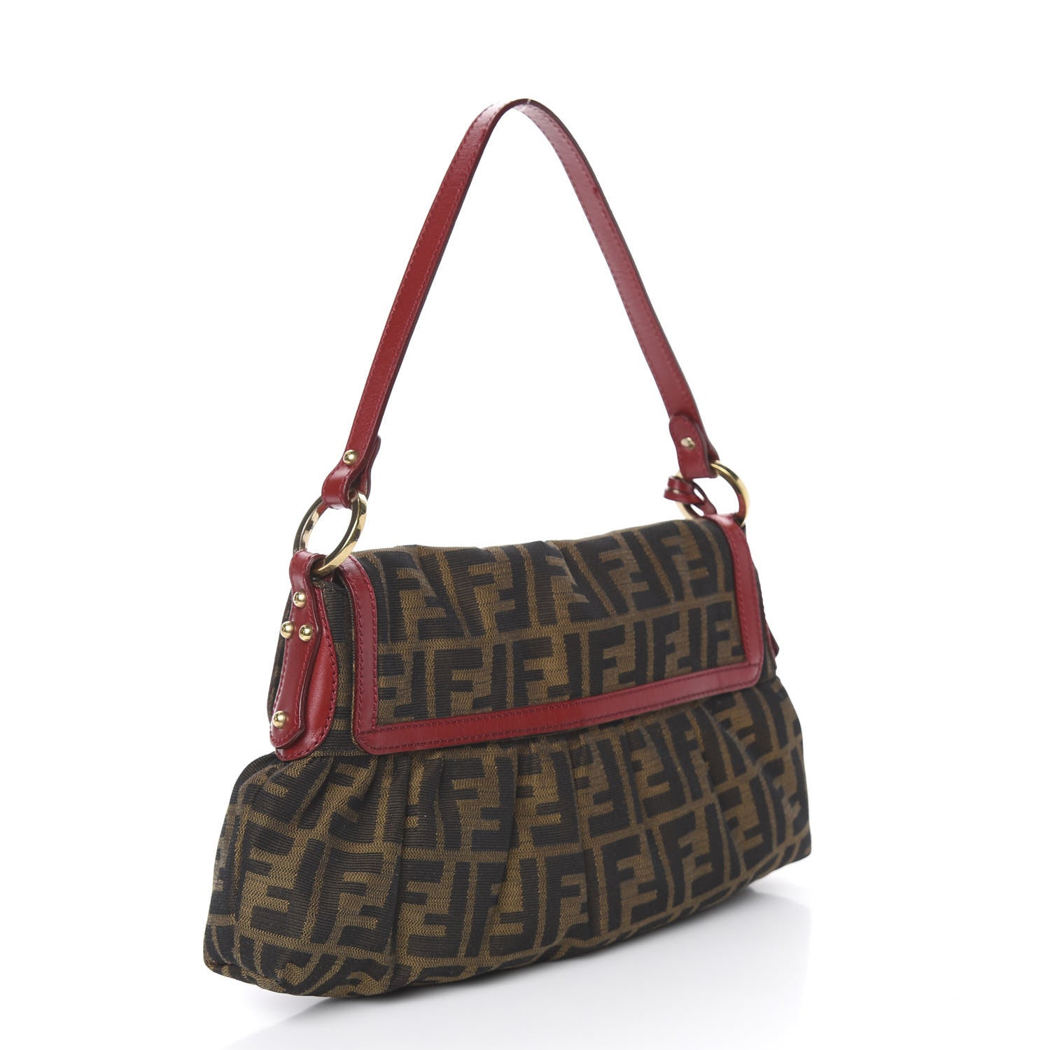 Fendi Zucca Cuoio Lucido Small Chef Shoulder Bag Tobacco Rosso Scuro 3 of 12