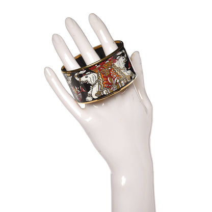 Hermes Enamel Printed Elephant Torana Extra Wide Bracelet 65 Black 2 of 4