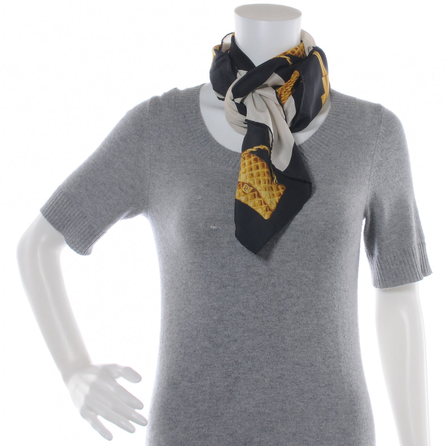 Silk Iconic Charms Scarf Black White Gold