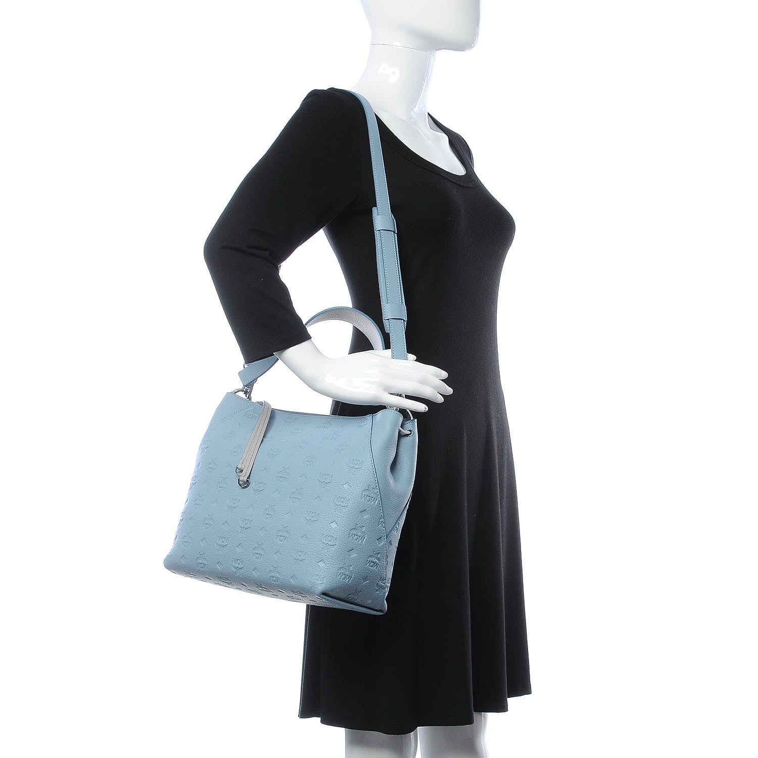 MCM Grained Calfskin Medium Klara Hobo Sky Blue 2 of 10