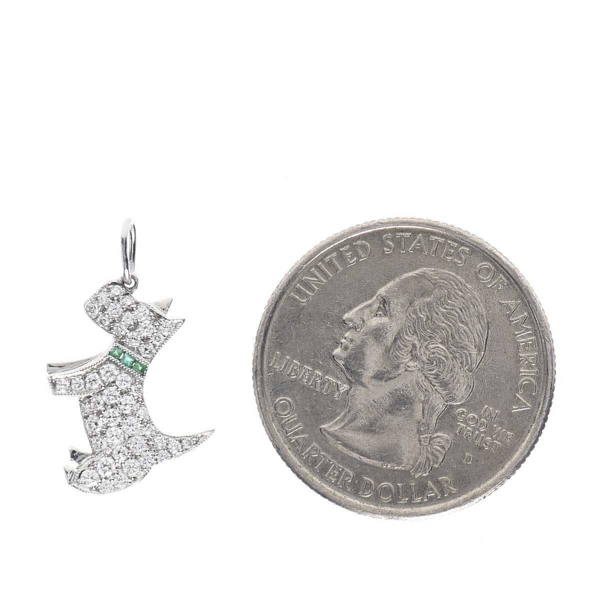 Platinum Diamond Emerald Scottie Dog Charm