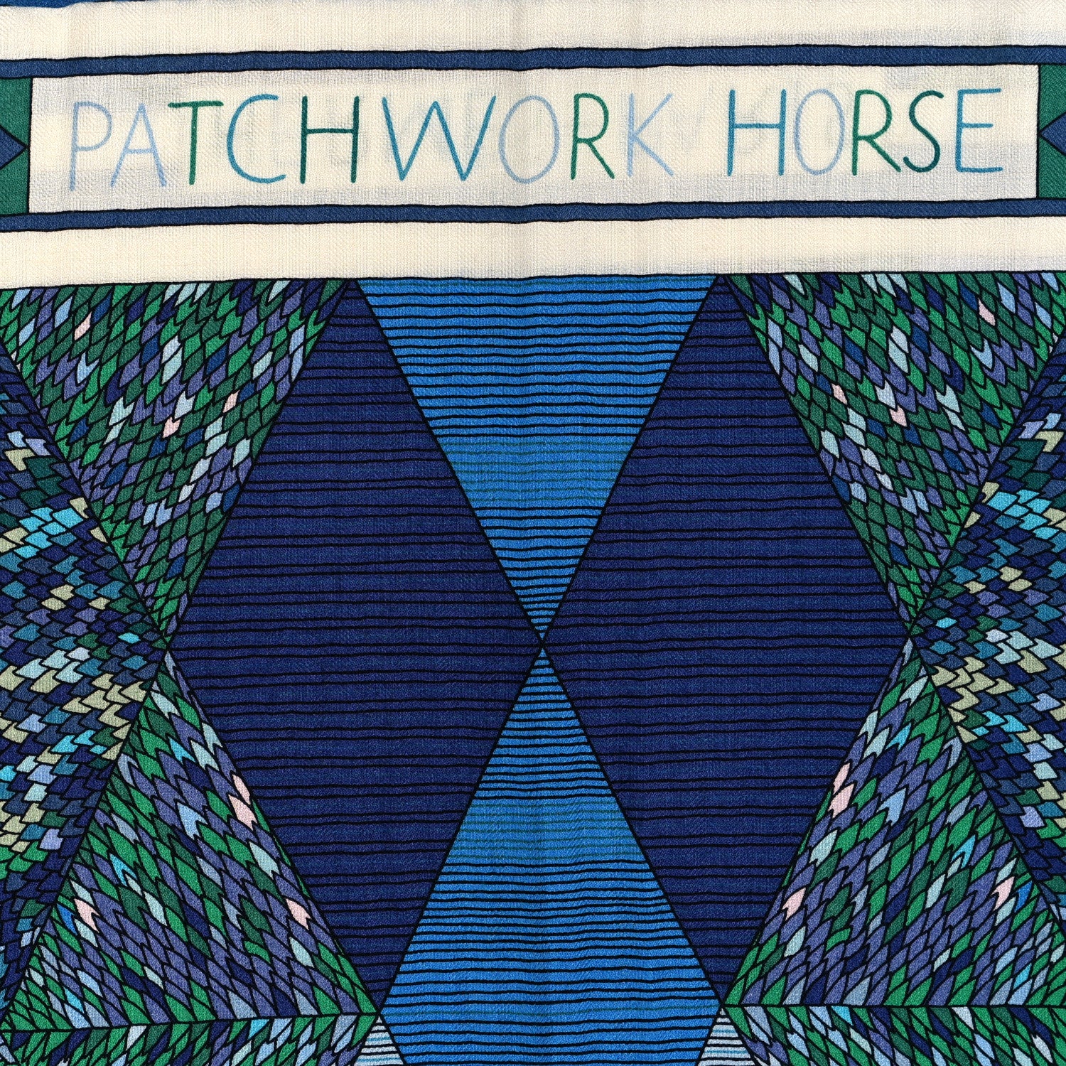 Hermes Cashmere Silk Patchwork Horse Shawl 140 Turquoise Vert Bleu 4 of 4