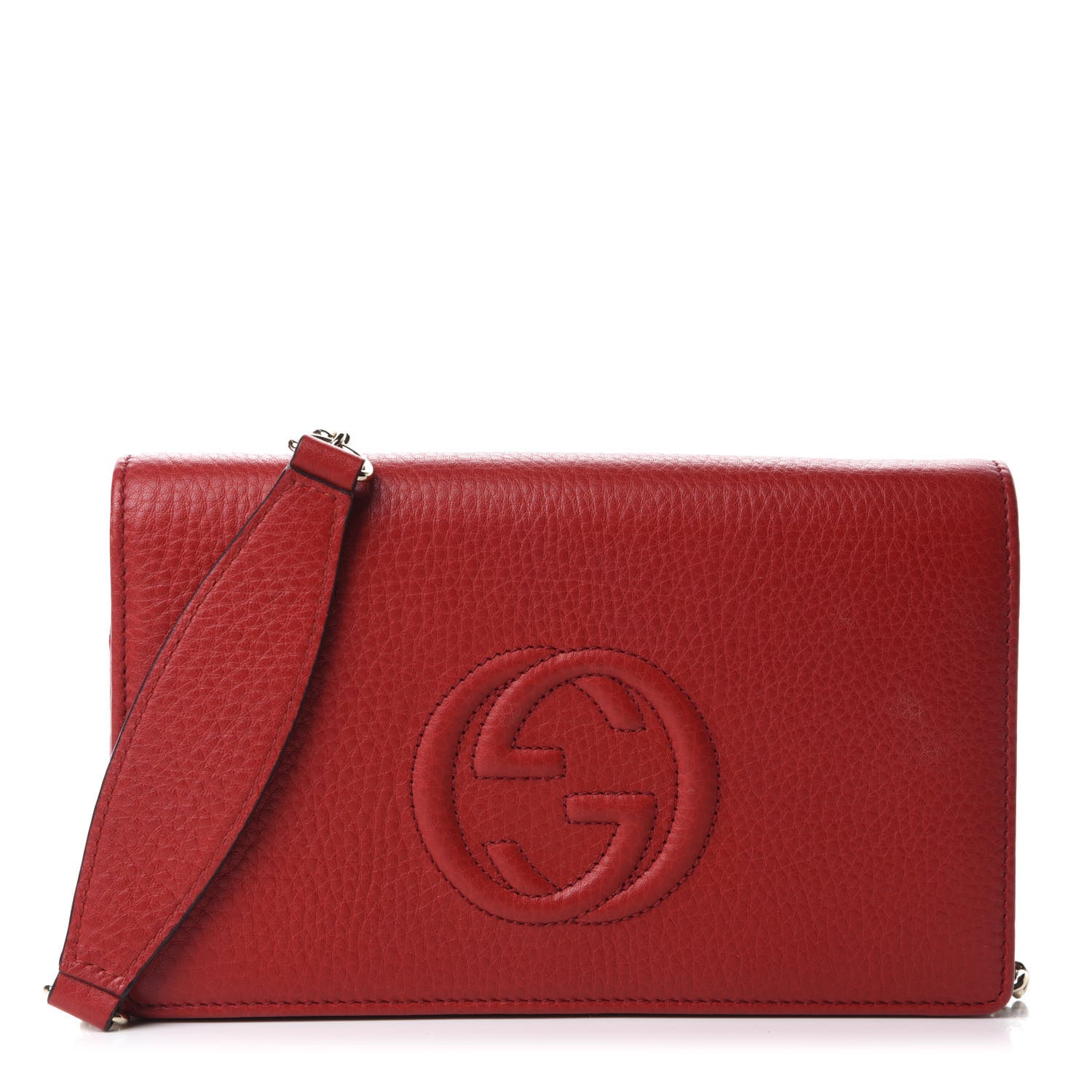 Gucci Pebbled Calfskin Soho Wallet on Chain Tabasco Red 1 of 11