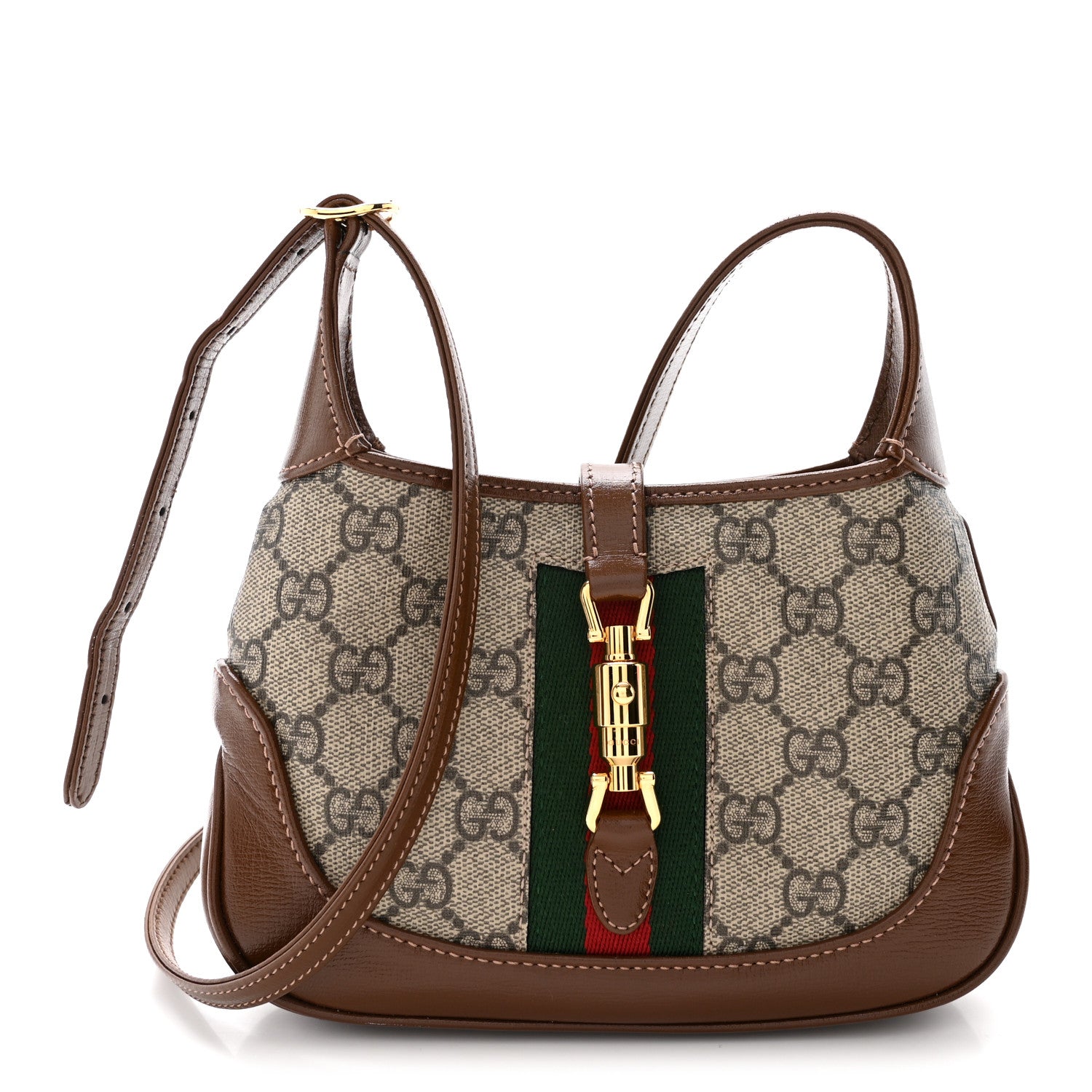 Gucci GG Supreme Monogram Azalea Calfskin Web Mini Jackie 1961 Hobo Beige Ebony Brown Sugar 1 of 11