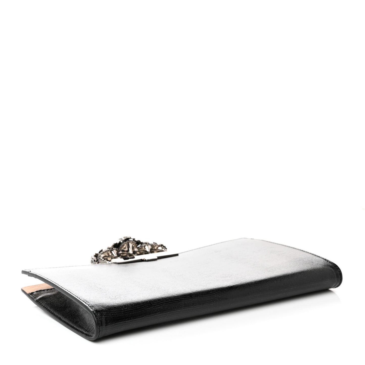 Calfskin Lizard Embossed Knuckle Flat Clutch Black