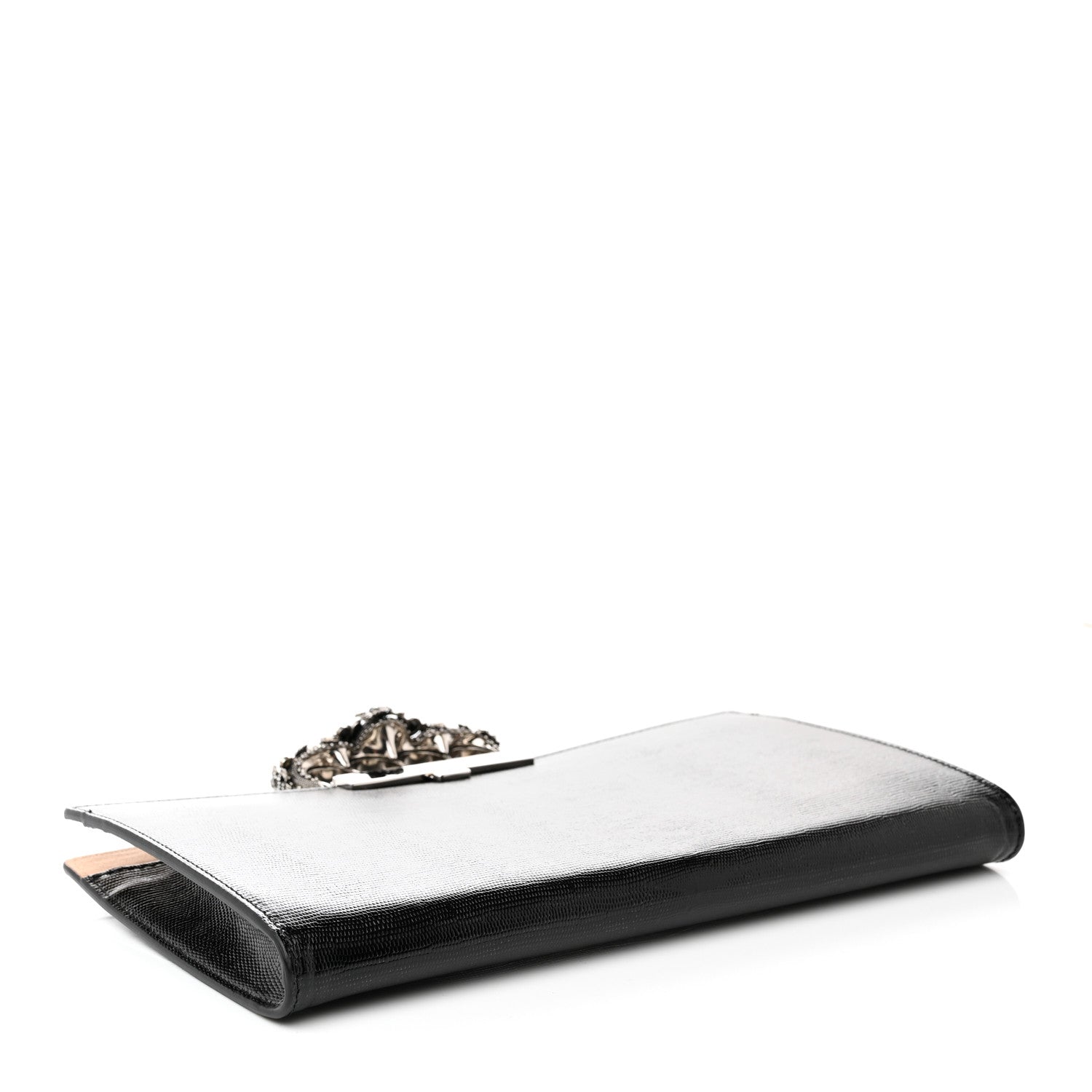 Alexander McQueen Calfskin Lizard Embossed Knuckle Flat Clutch Black 3 of 9