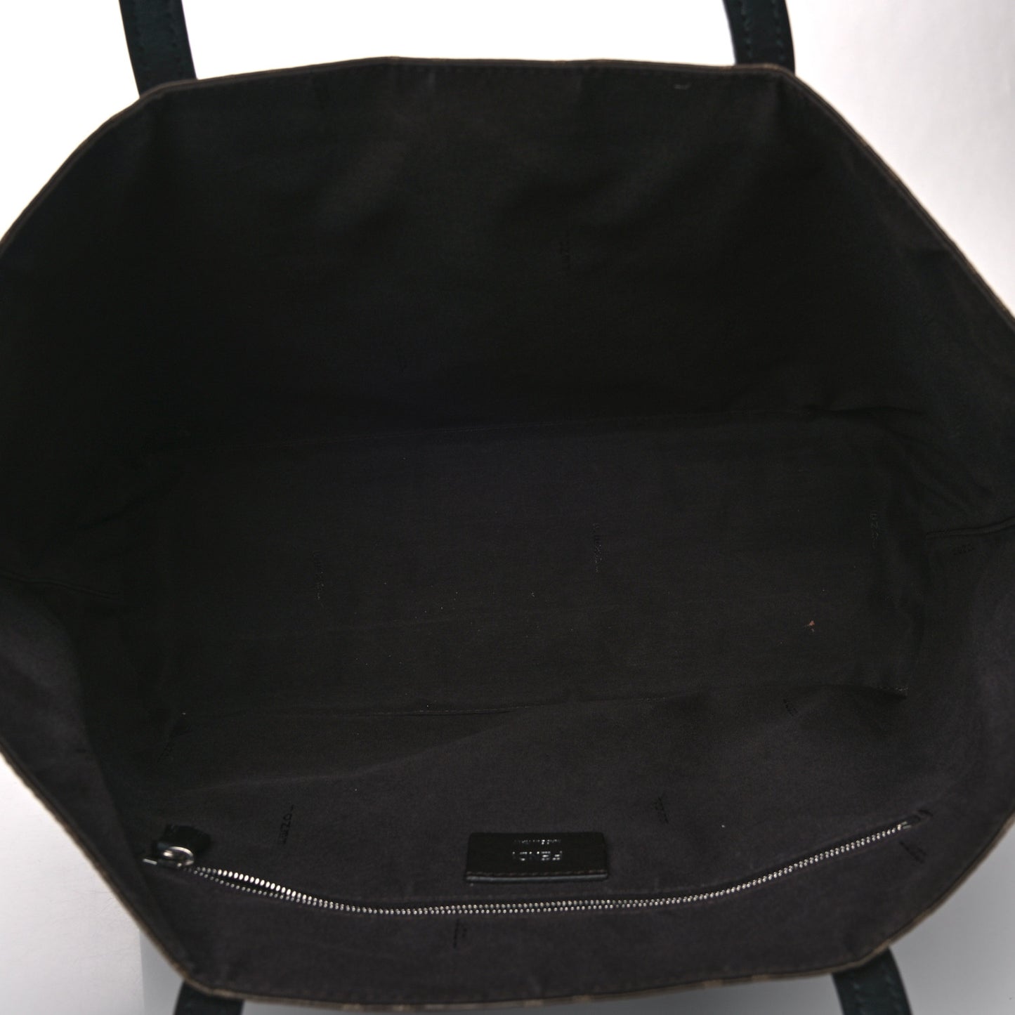 Glazed Fabric Vitello Century FF 1974 Stamp Patch Shopping Tote Mogano Panna Black