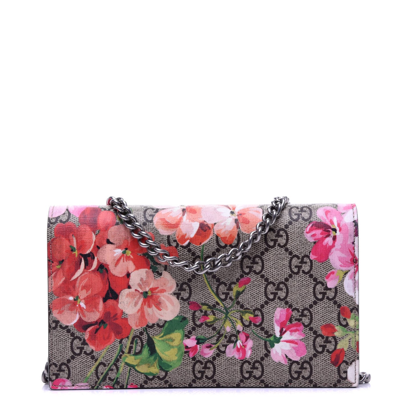 GG Supreme Monogram Blooms Chain Wallet Beige Multicolor Dry Rose