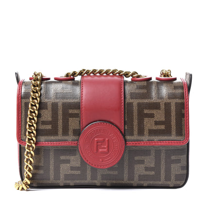 Fendi Glazed Fabric Vitello Century FF 1974 Stamp Patch Mini Double F Crossbody Bag Mogano Panna Fragola 1 of 10