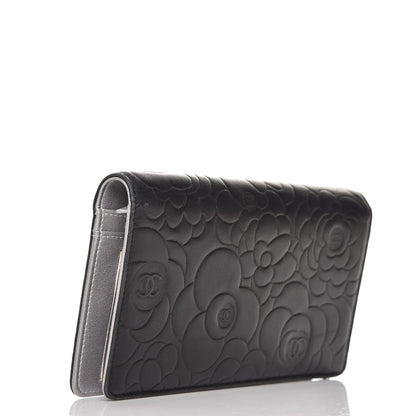 Chanel Lambskin Camellia Embossed Yen Wallet Black 3 of 8