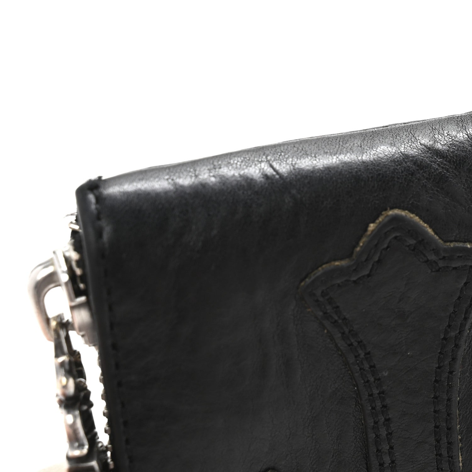 Chrome Hearts Lambskin Cross Patch Zip Card Holder Wallet Black