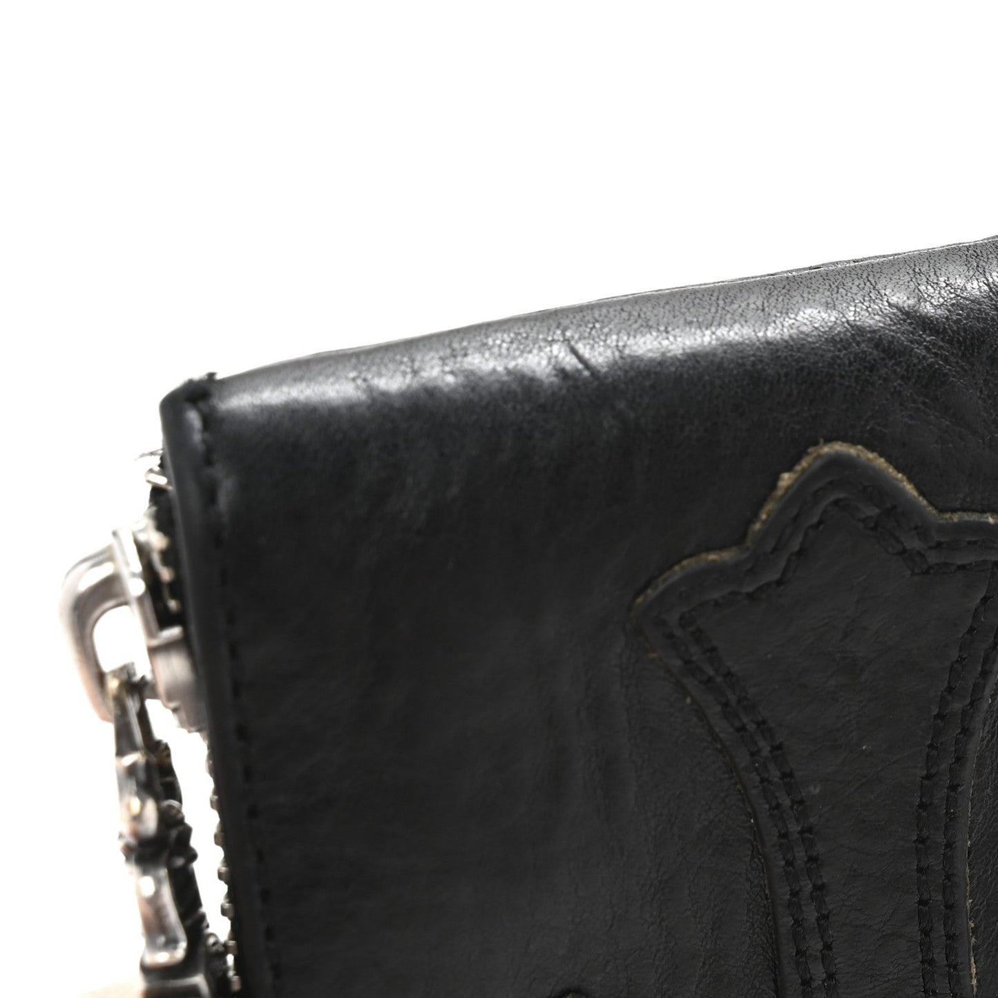 Lambskin Cross Patch Zip Card Holder Wallet Black