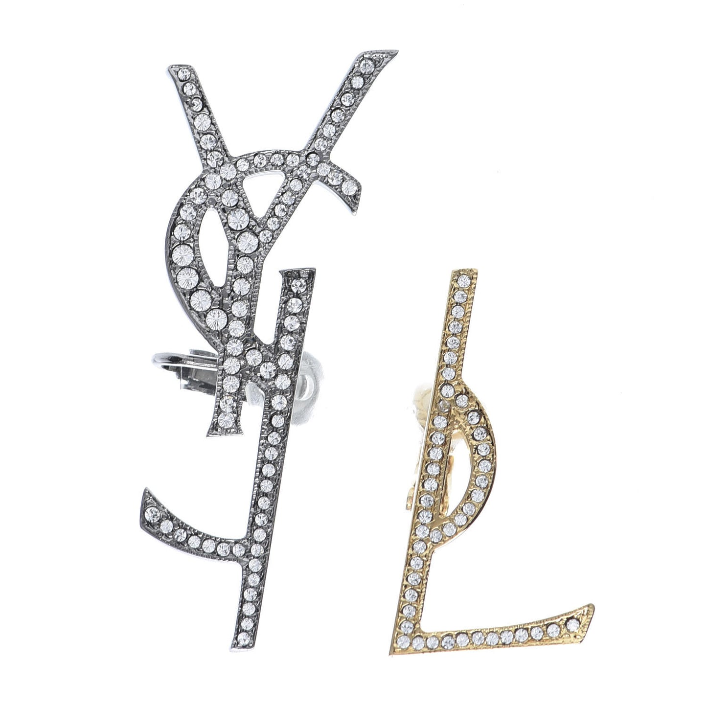 Metal Brass Crystal Deconstructed Opyum Clip On Earrings Ruthenium Gold