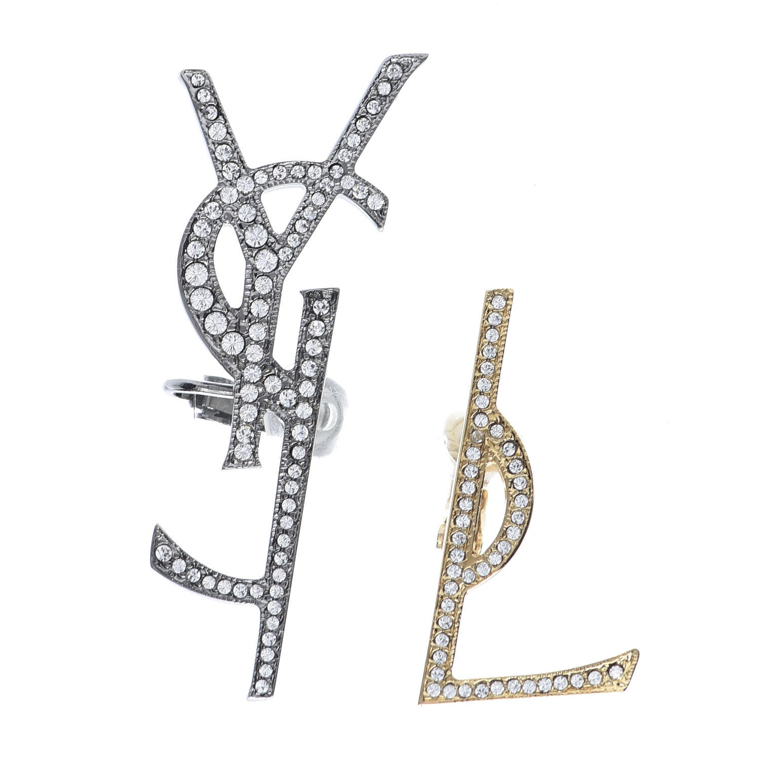 Saint Laurent Metal Brass Crystal Deconstructed Opyum Clip On Earrings Ruthenium Gold 1 of 4