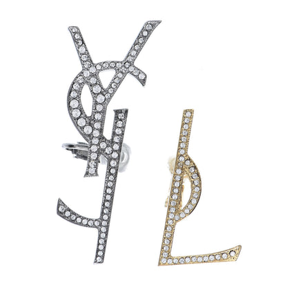 Saint Laurent Metal Brass Crystal Deconstructed Opyum Clip On Earrings Ruthenium Gold 1 of 4
