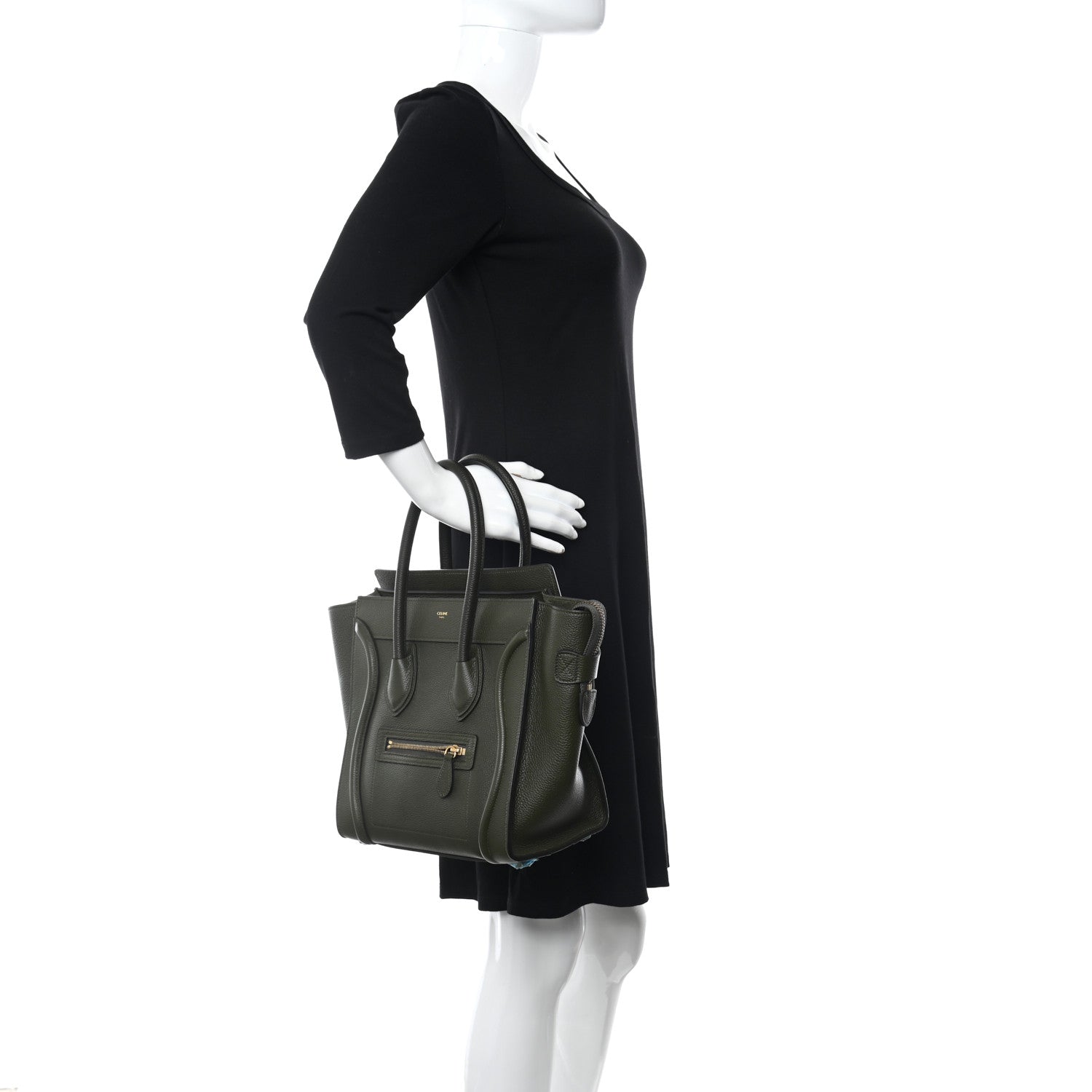 Celine Drummed Calfskin Micro Luggage Khaki 2 of 9