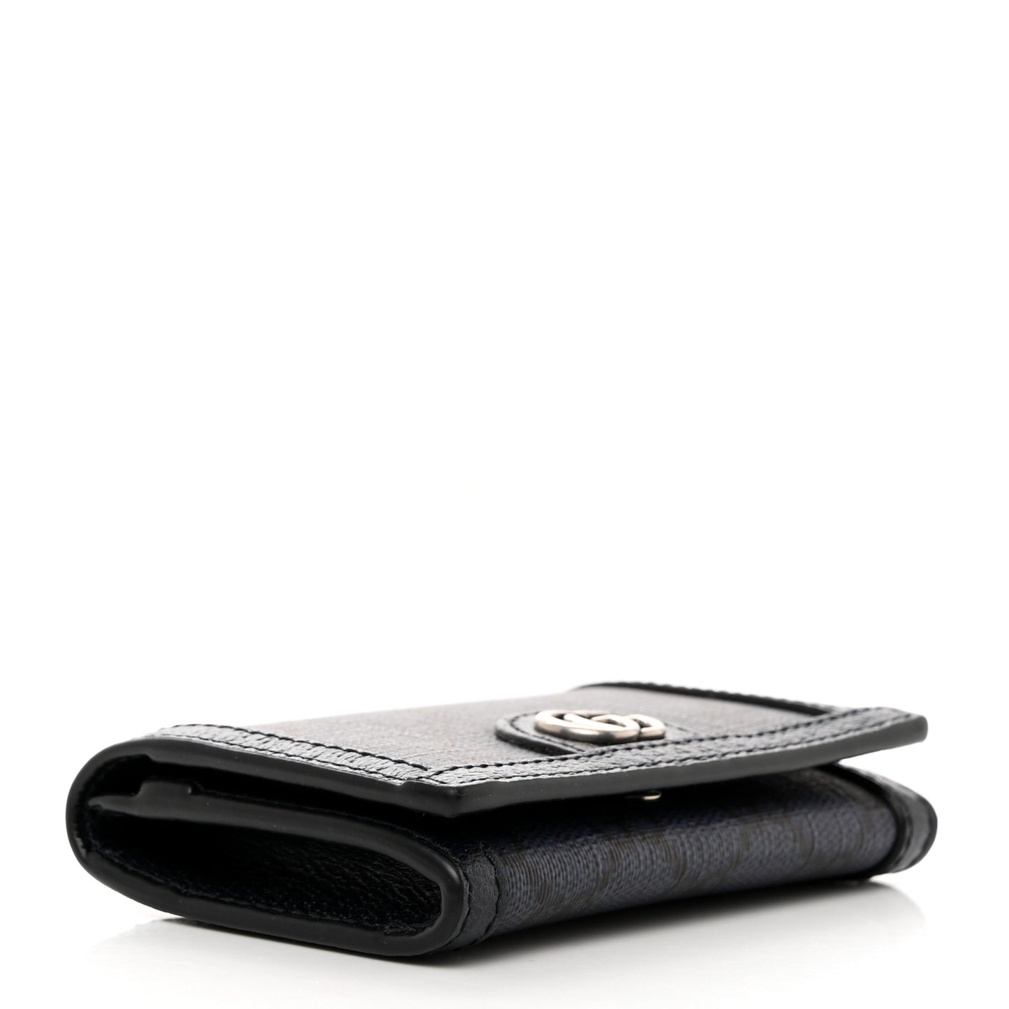 GG Supreme Monogram Textured Dollar Calfskin Card Case Blue Dark Blue