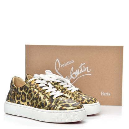 Christian Louboutin Calfskin Coins Leopard Womens Vieirissima Flat Sneakers 38.5 Gold 8 of 8
