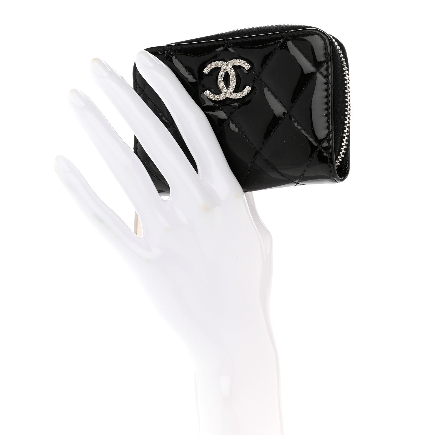 Chanel Patent Calfskin Quilted Brilliant Zip Coin Purse Wallet Black 2 of 9