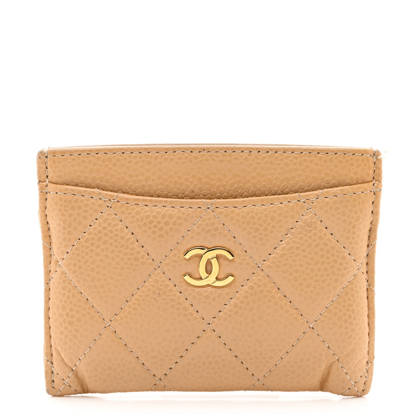 Caviar Quilted Card Holder Light Beige