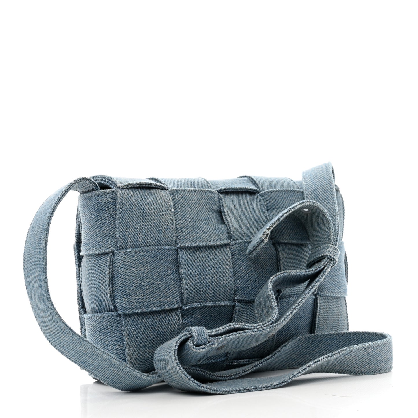 Denim Maxi Intrecciato Cassette Crossbody Bag Blue
