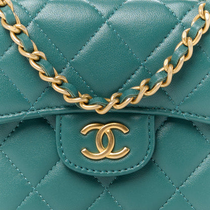 Chanel Lambskin Quilted Top Handle Flap Coin Purse With Chain Green 8 of 10