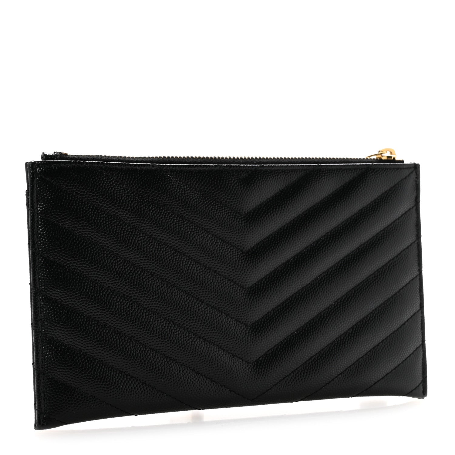 Saint Laurent Grain De Poudre Chevron Monogram Bill Pouch Black 3 of 11