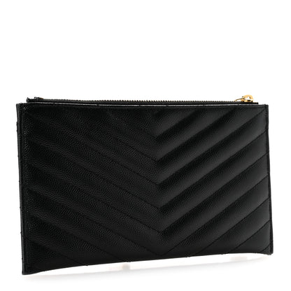 Saint Laurent Grain De Poudre Chevron Monogram Bill Pouch Black 3 of 11