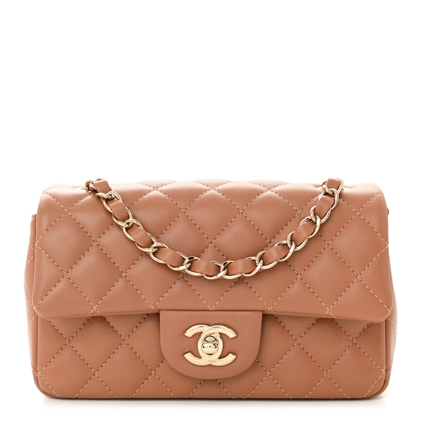 Lambskin Quilted Mini Rectangular Flap Brown