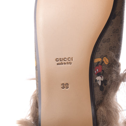 Gucci X DISNEY Mini Vintage GG Supreme Monogram Mickey Mouse Fur Womens Princetown Slippers 39 Beige Vintage Sun Oil 9 of 10