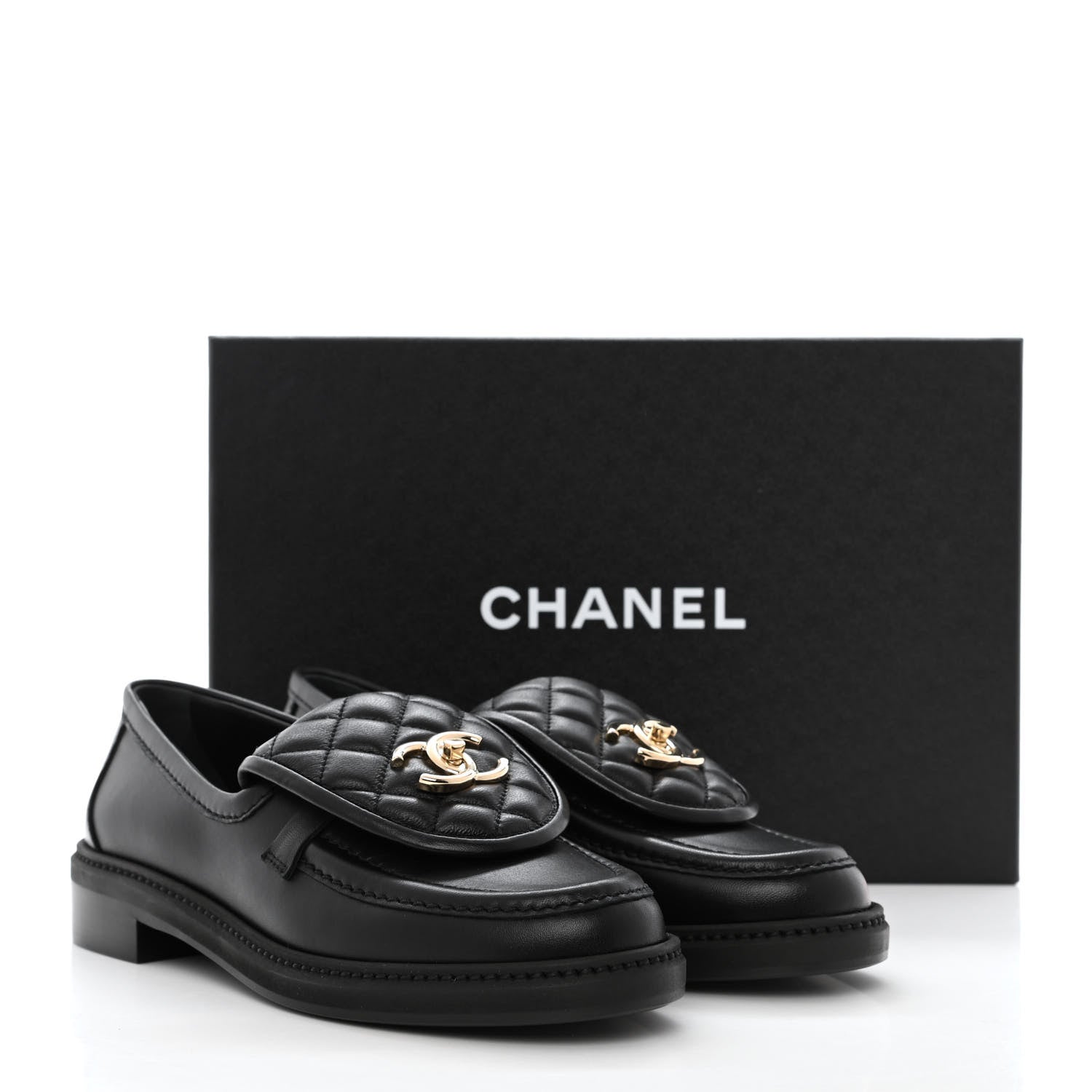 Chanel Lambskin Quilted CC Turnlock Loafers 37 Black 9 of 9