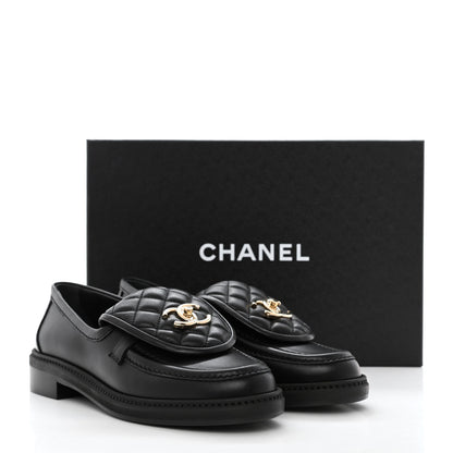 Chanel Lambskin Quilted CC Turnlock Loafers 37 Black 9 of 9