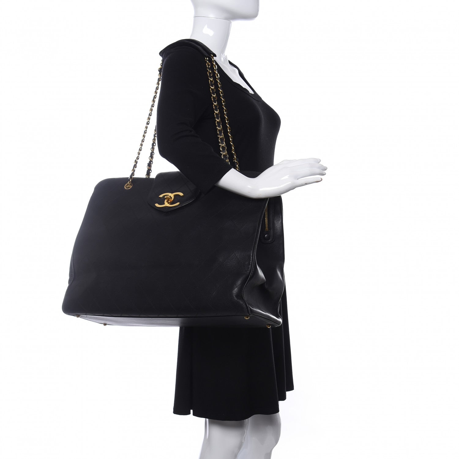 Chanel Calfskin Stitched XL Weekender Black 2 of 12