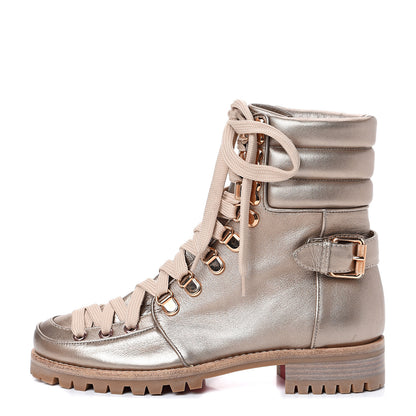 Christian Louboutin Metallic Calfskin Womens Who Runs Flat Boots 35 Colombe 1 of 6